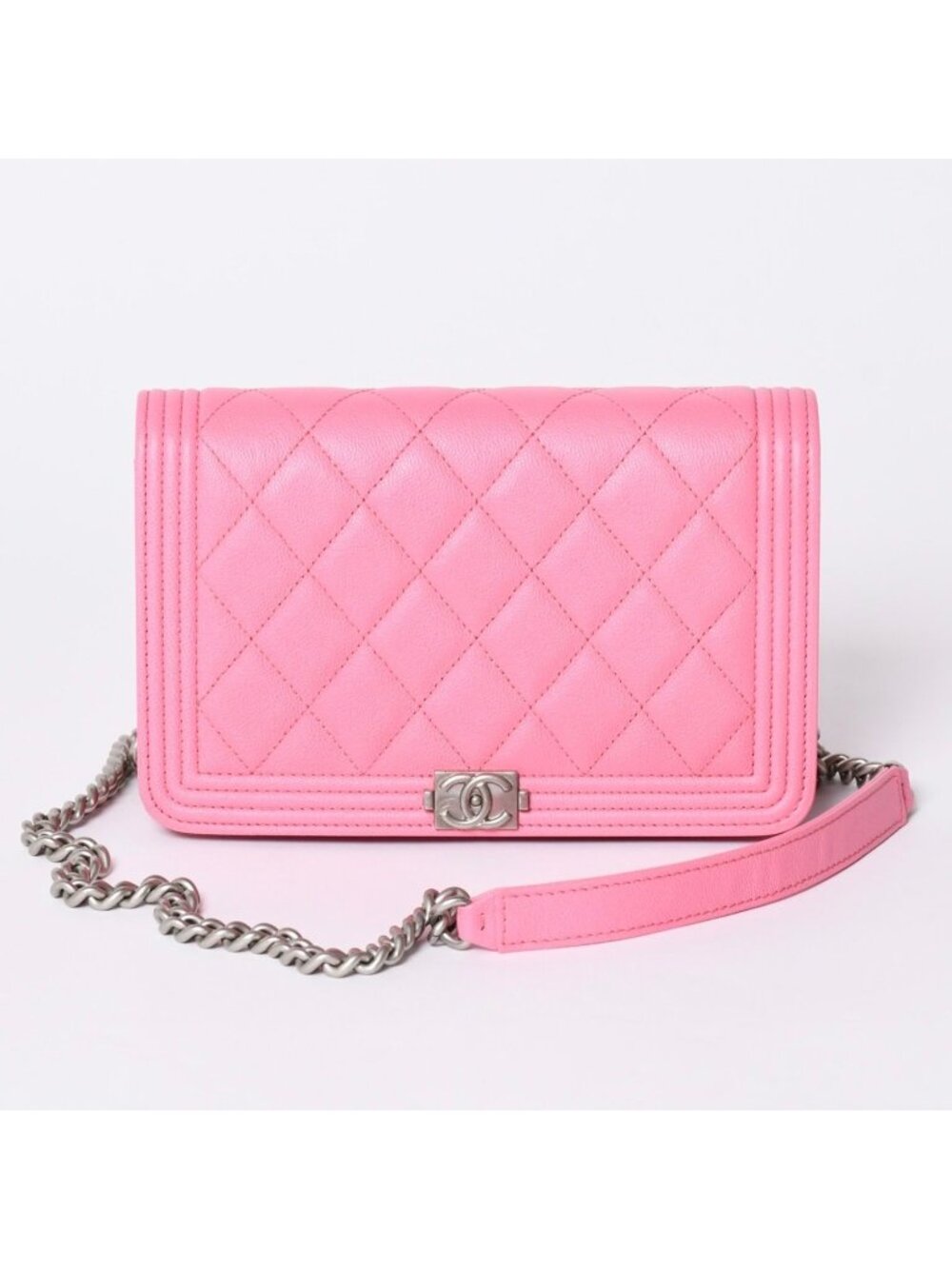 Chanel Boy Chain Wallet CC Logo Caviar Leather Pink Shoulder Bag